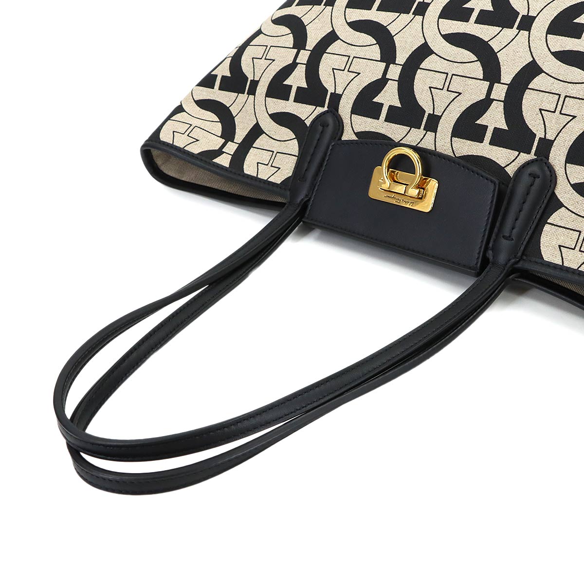 Tote Bag Canvas Leather Beige Black