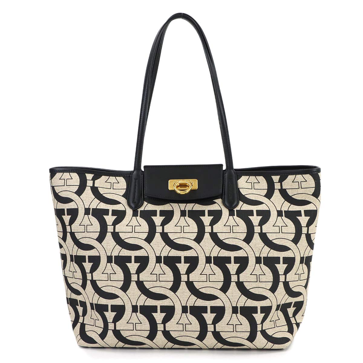 Tote Bag Canvas Leather Beige Black