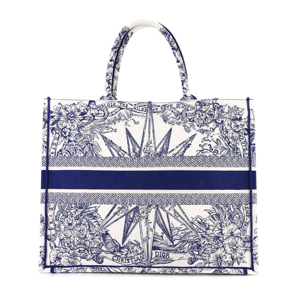 Reve d Infini Book Tote Large Bag Canvas Blue White