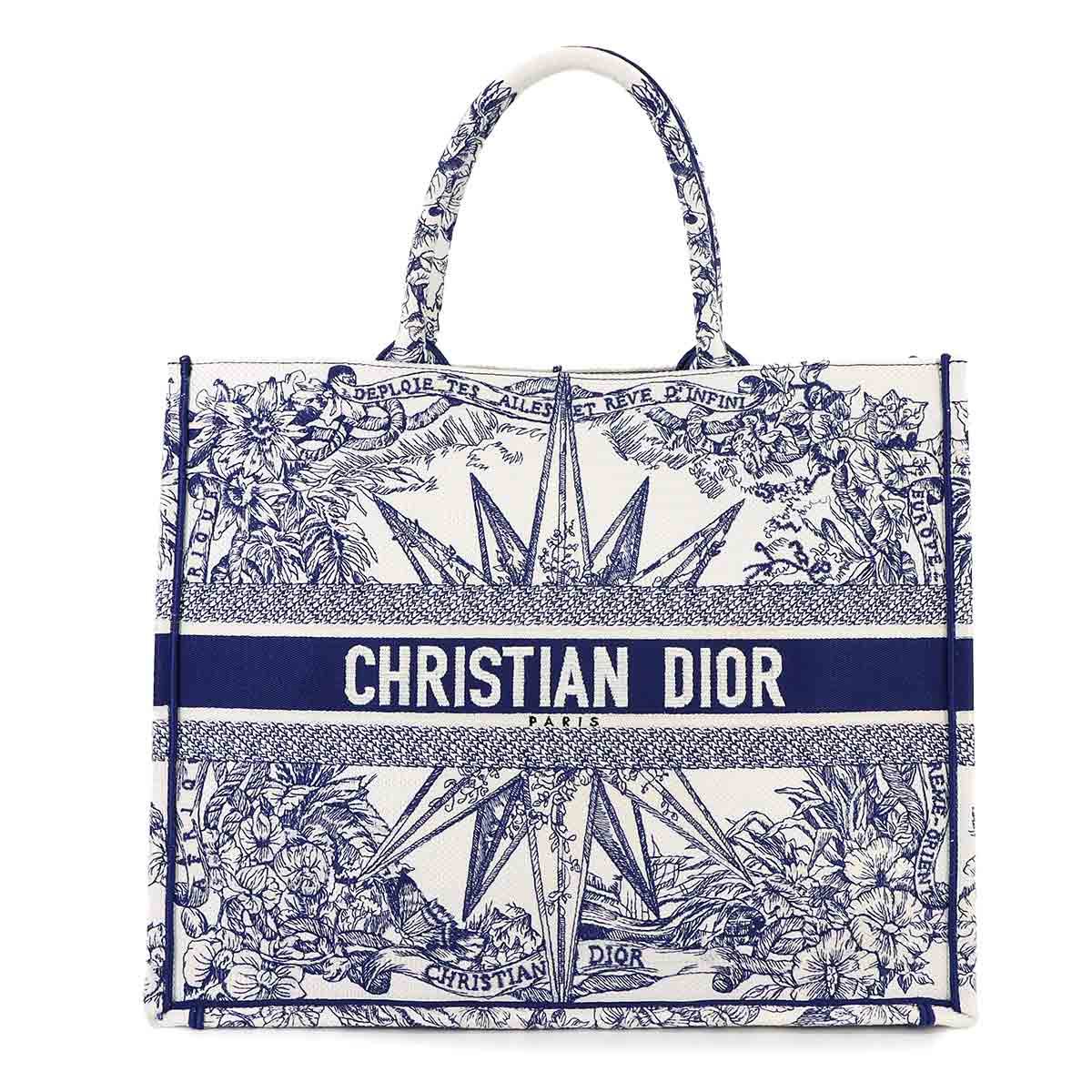 Reve d Infini Book Tote Large Bag Canvas Blue White