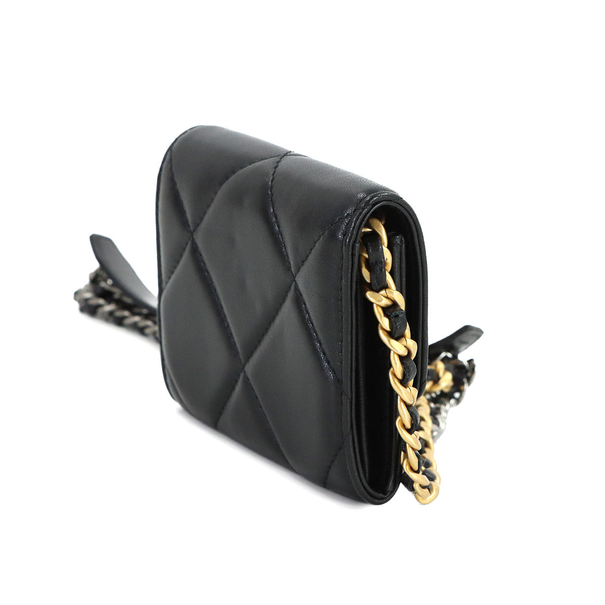 CHANEL 19 Flap Coin Purse Chain Coin case Leather Black AP1787