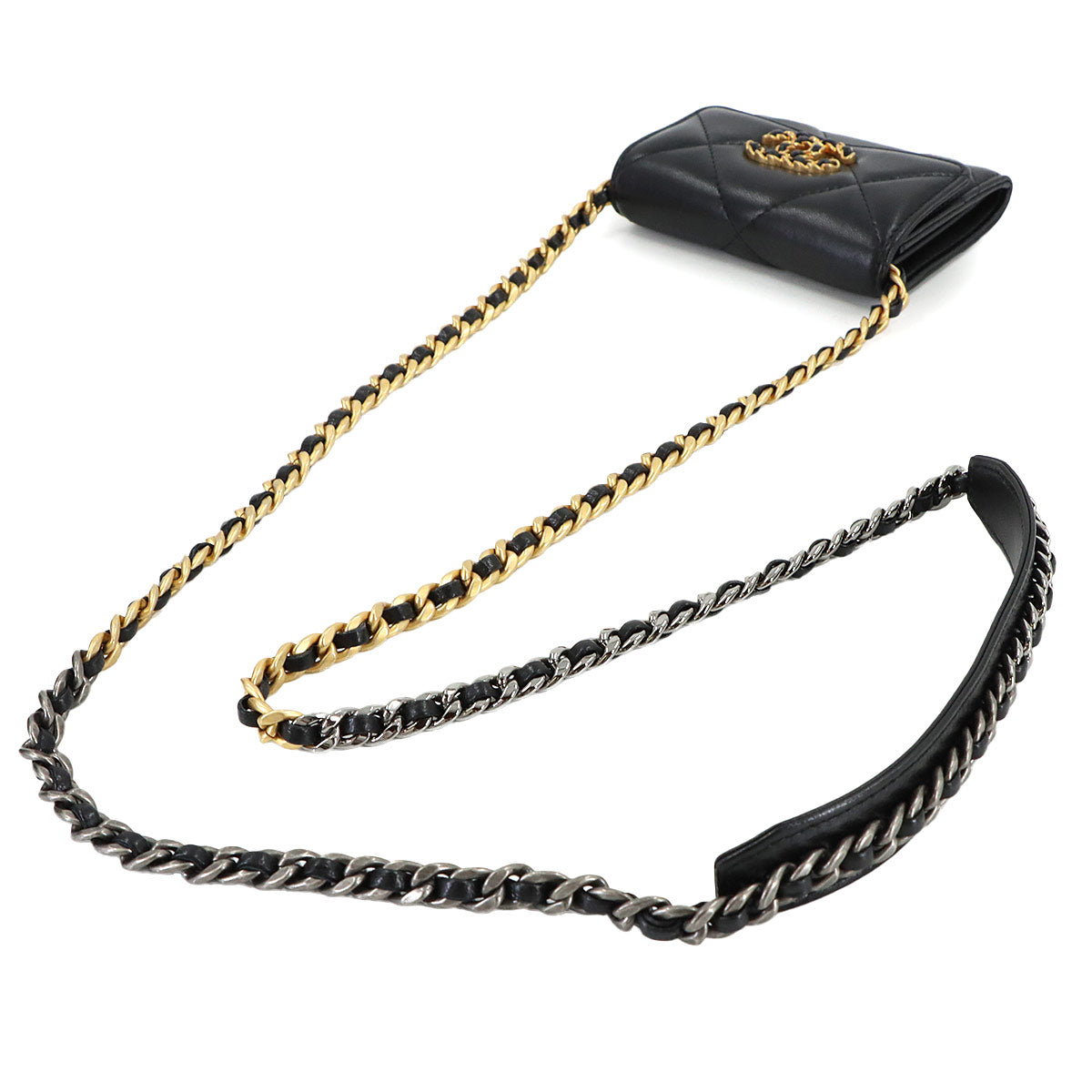 CHANEL 19 Flap Coin Purse Chain Coin case Leather Black AP1787