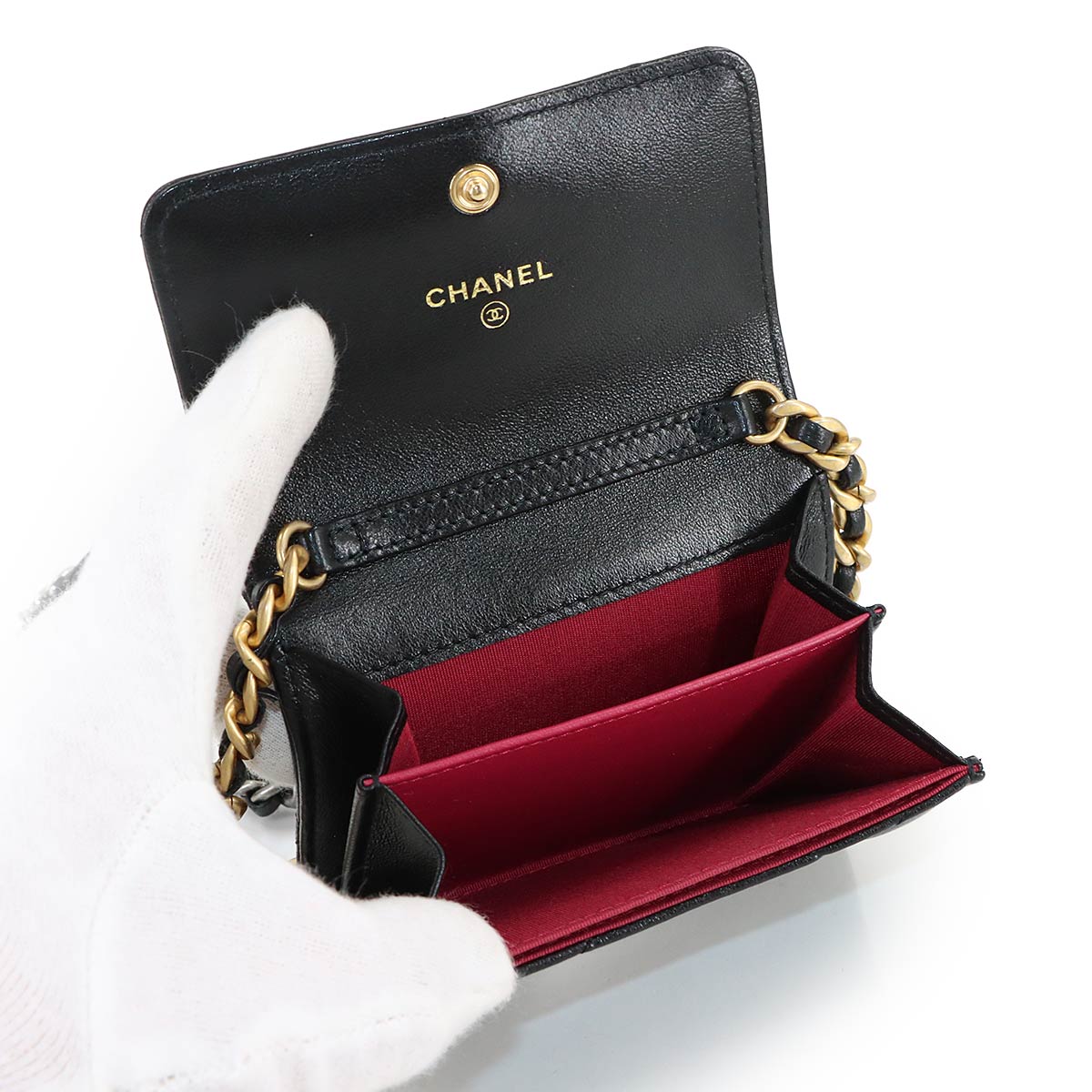 CHANEL 19 Flap Coin Purse Chain Coin case Leather Black AP1787