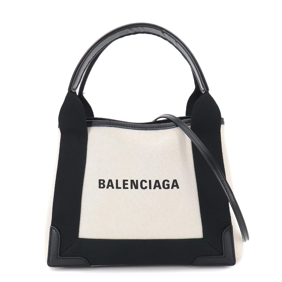 Navy Cabas XS 2way Tote Shoulder Bag Canvas Leather