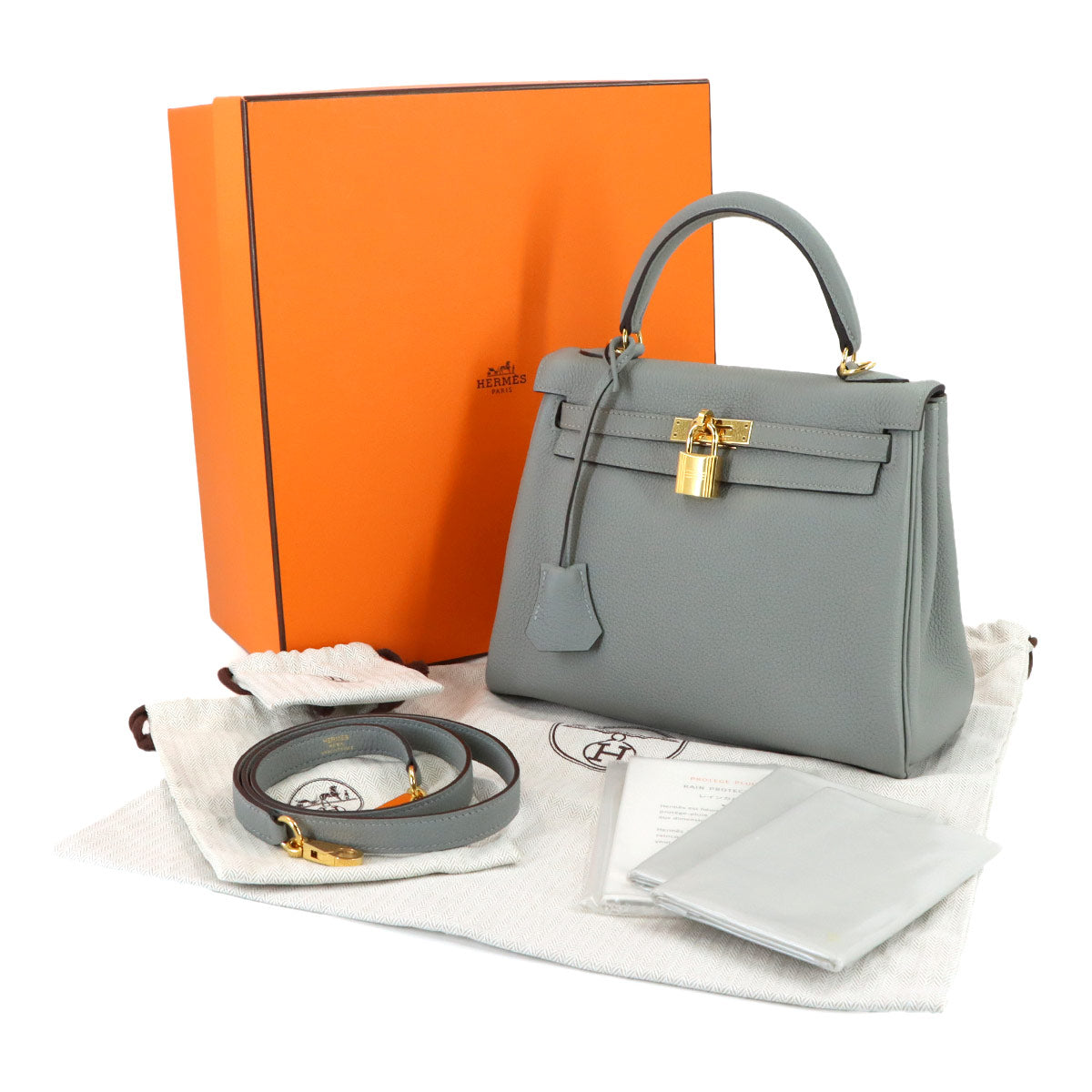 Kelly 25 2way Hand Shoulder Bag Togo Gris Mouette