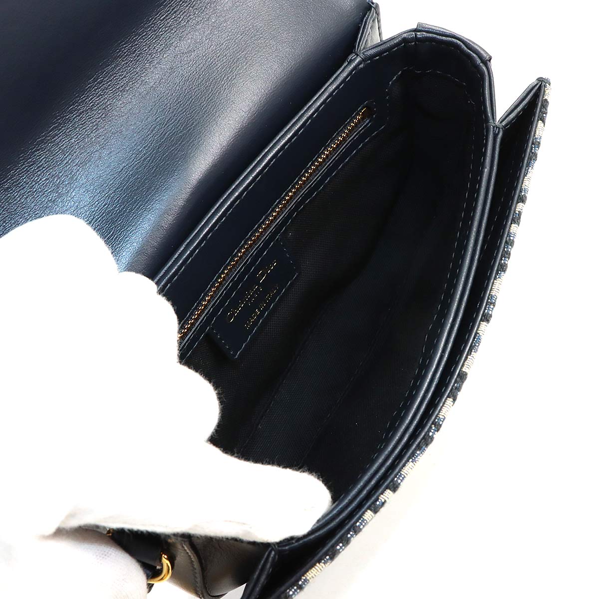 Oblique CD Signature Chain Shoulder Bag Canvas Navy