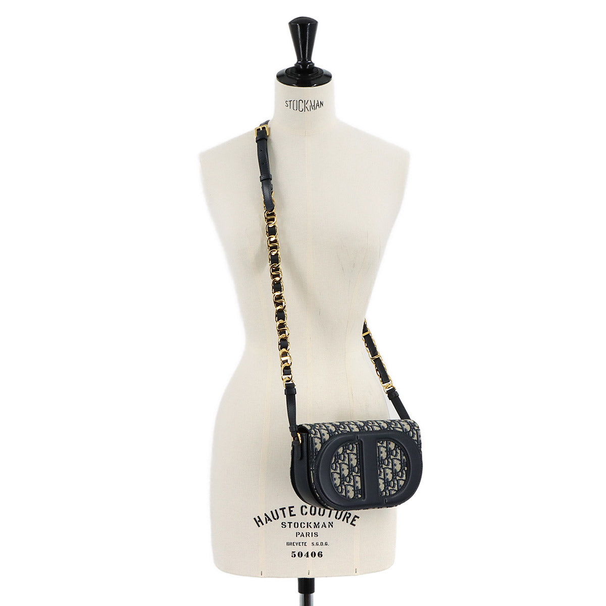 Oblique CD Signature Chain Shoulder Bag Canvas Navy