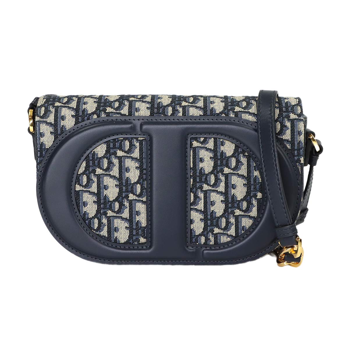Oblique CD Signature Chain Shoulder Bag Canvas Navy