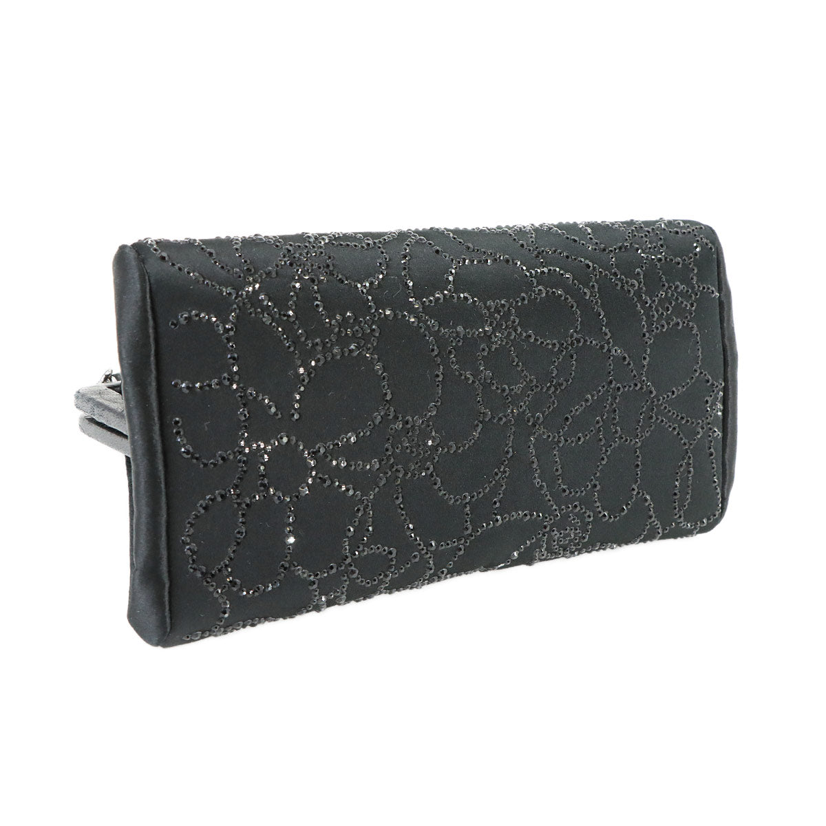 Chain Hand Bag Satin Rhinestone Leather Black Vintage