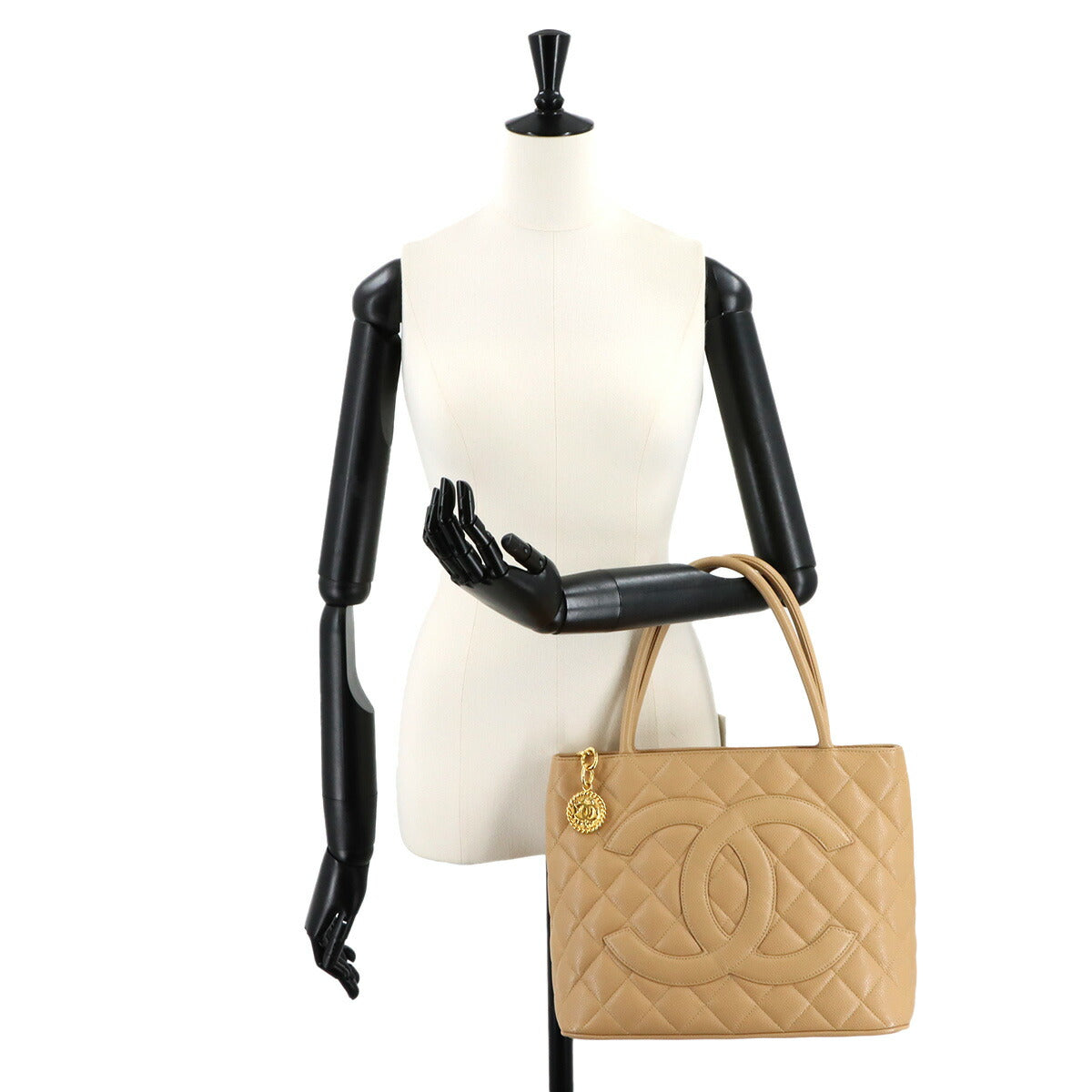 Medallion Tote Bag Leather Beige A01804 Coco Logos