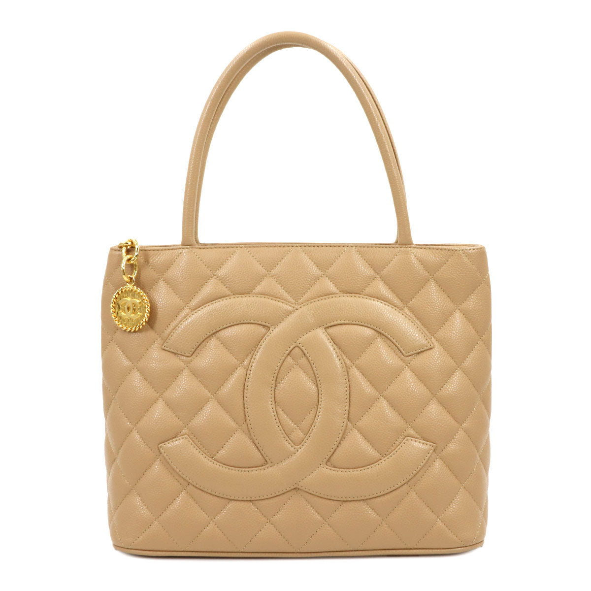 Medallion Tote Bag Leather Beige A01804 Coco Logos