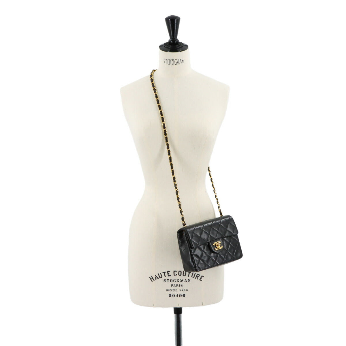 Mini Matelasse Chain Shoulder Bag Leather Black A01115 Purse