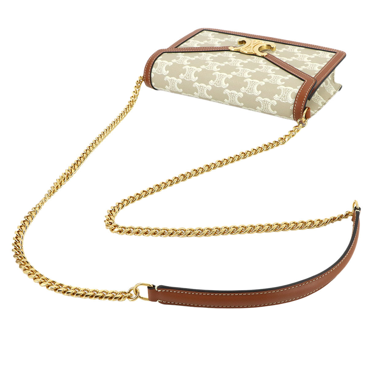 Margo Triomphe Chain Long Wallet PVC Leather Beige 10L462FI6