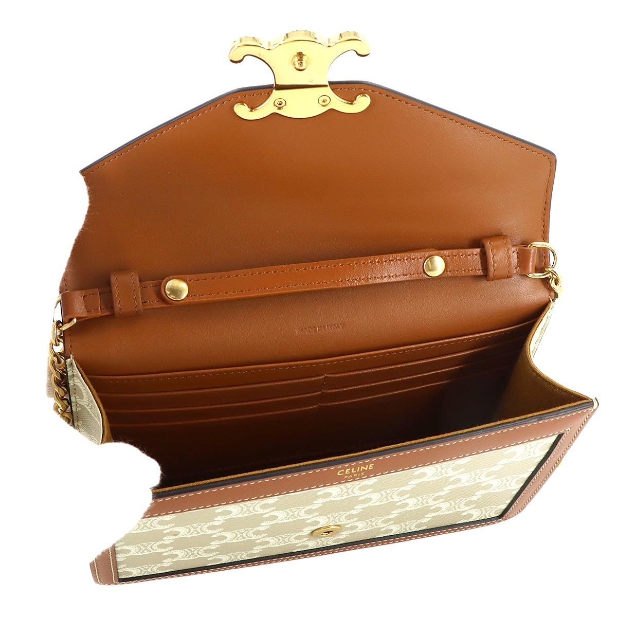 Margo Triomphe Chain Long Wallet PVC Leather Beige 10L462FI6