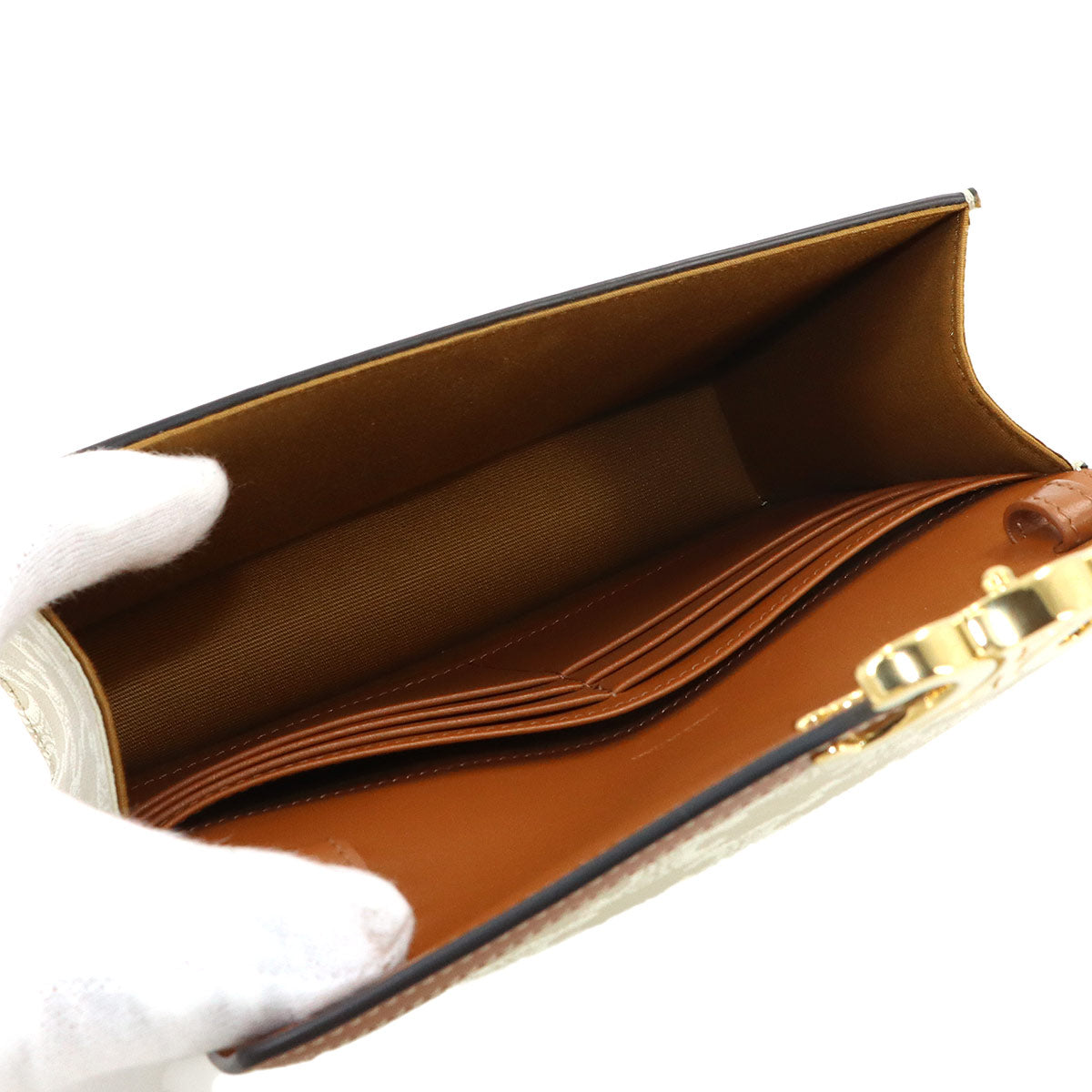 Margo Triomphe Chain Long Wallet PVC Leather Beige 10L462FI6