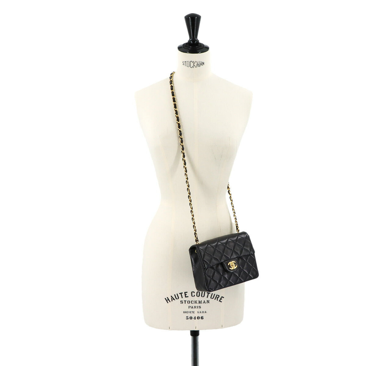 Mini Matelasse Chain Shoulder Bag Leather Black A01115 Purse