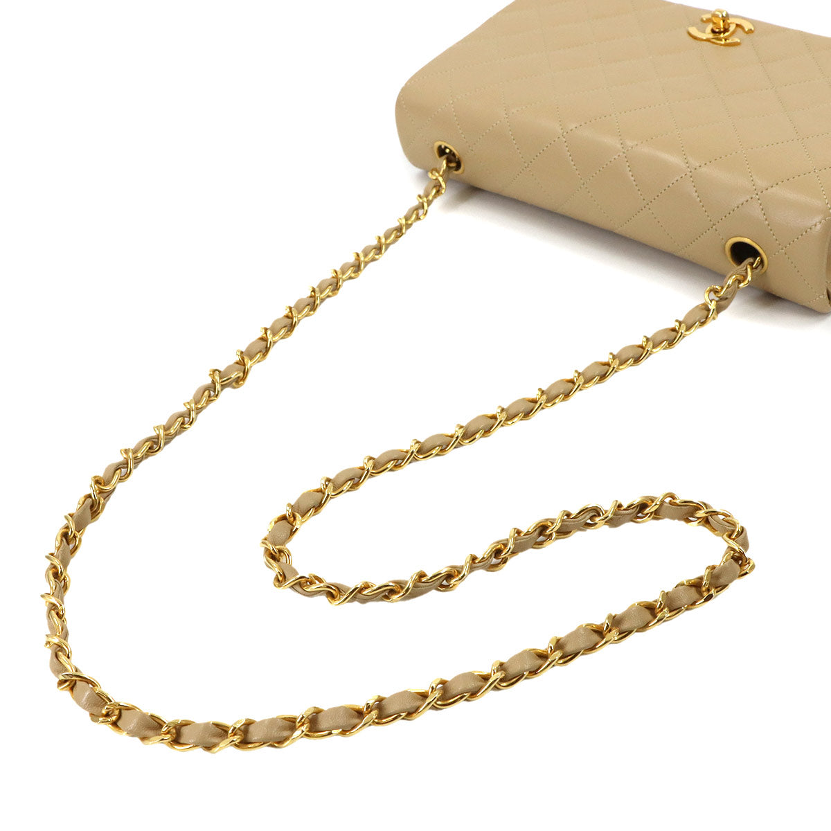 Matelasse Chain Shoulder Bag Leather Beige Purse