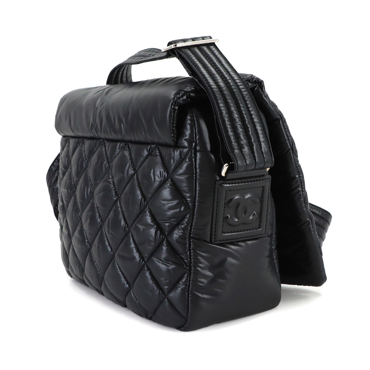 Coco Cocoon Messenger Shoulder Bag Nylon Leather Black A48616