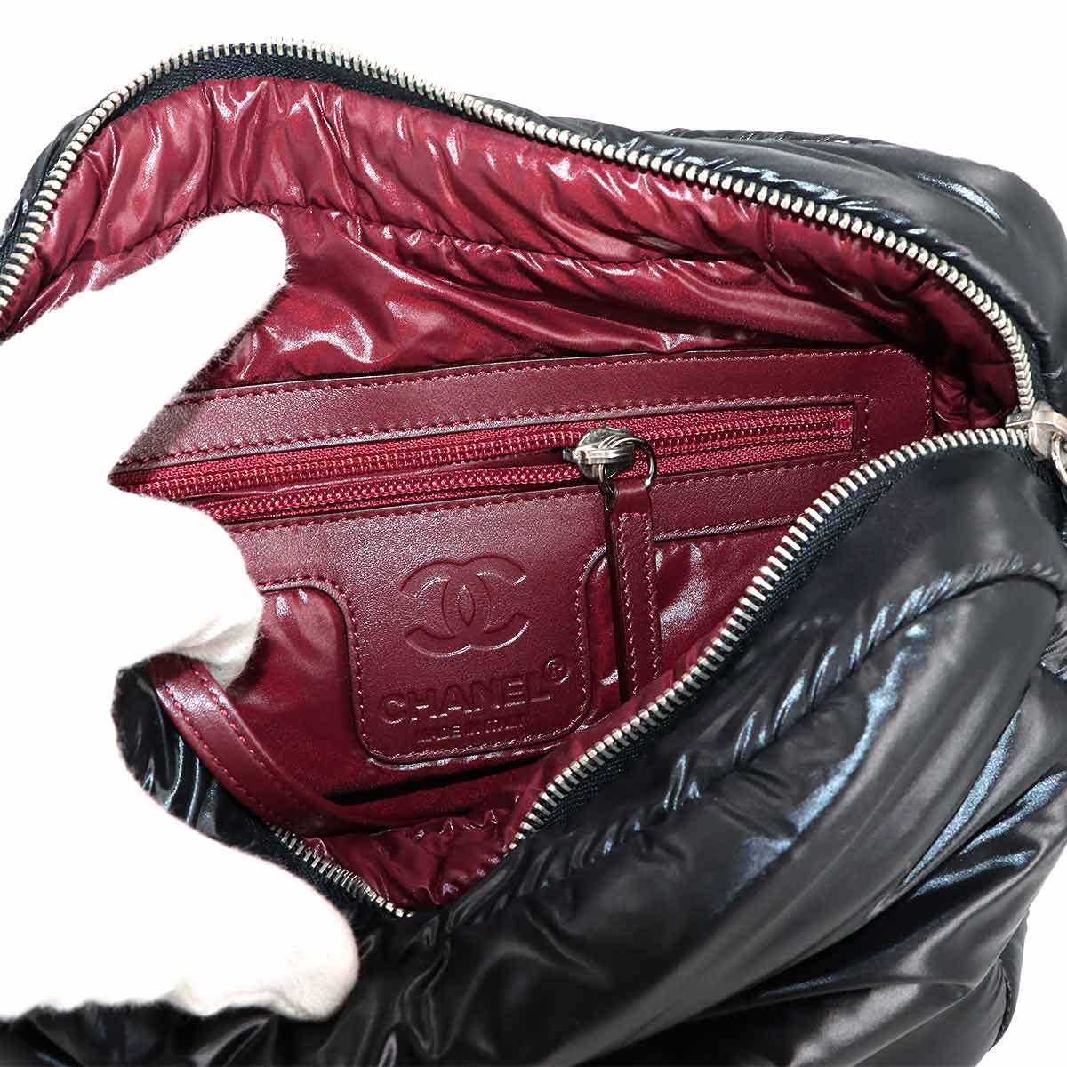Coco Cocoon Messenger Shoulder Bag Nylon Leather Black A48616