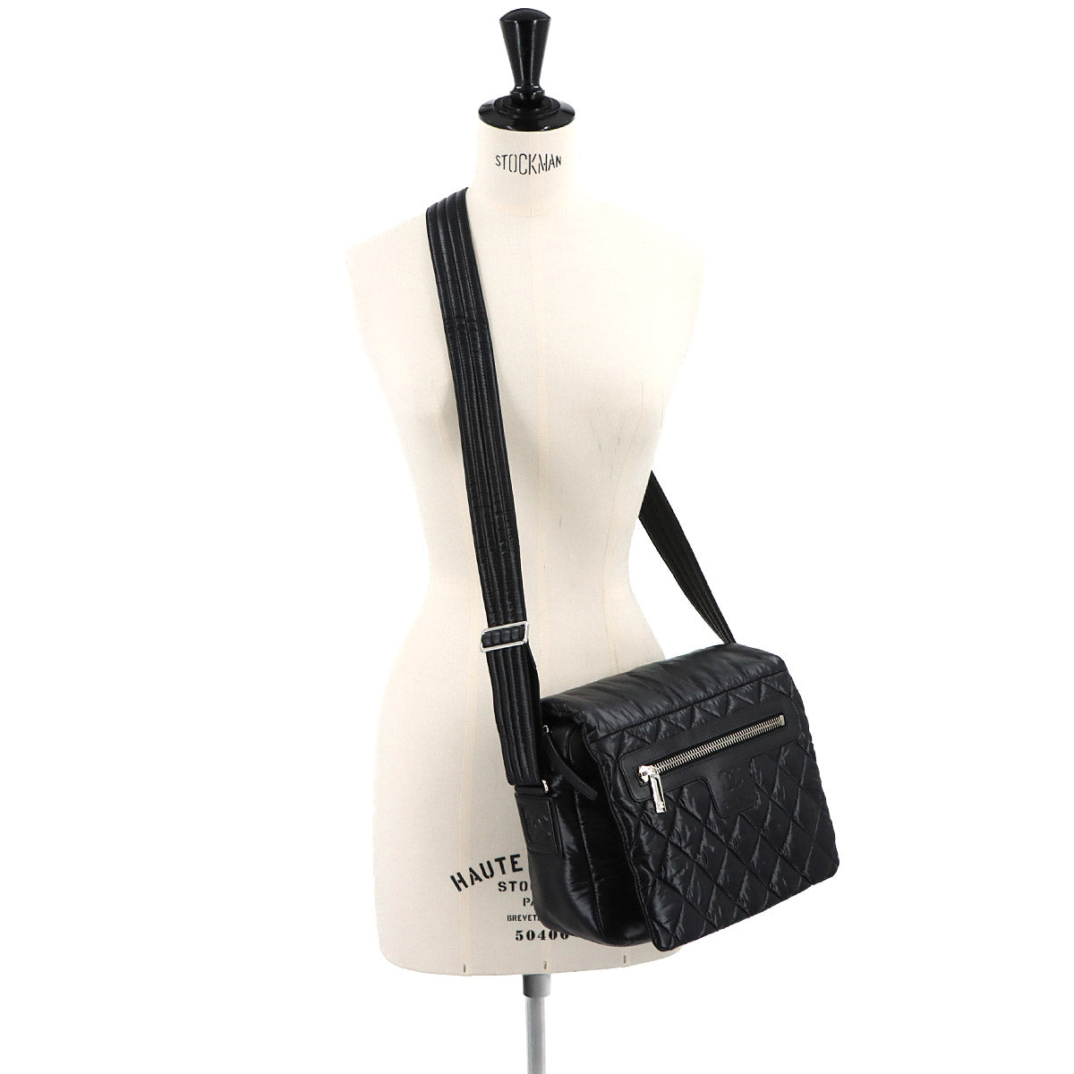 Coco Cocoon Messenger Shoulder Bag Nylon Leather Black A48616