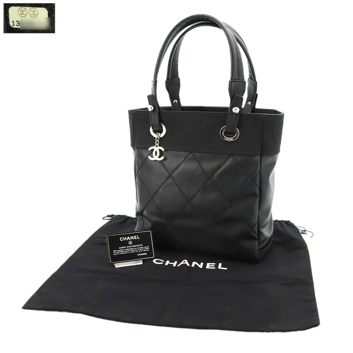 Paris Biarritz PM Tote Bag PVC Nylon Leather Black A34208 Purse