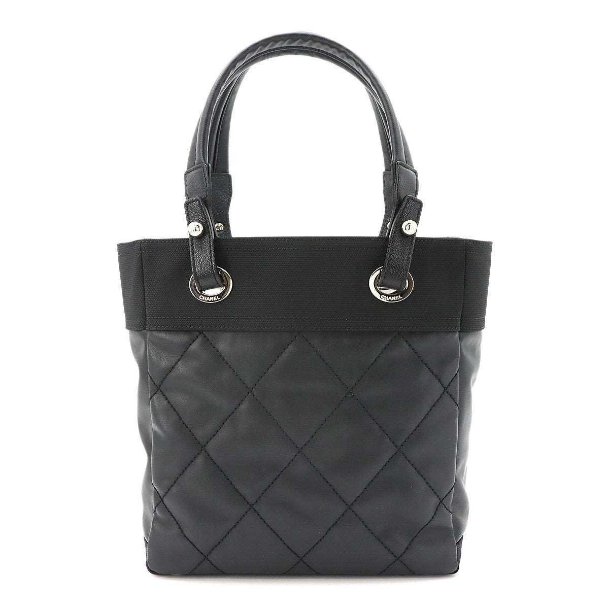 Paris Biarritz PM Tote Bag PVC Nylon Leather Black A34208 Purse
