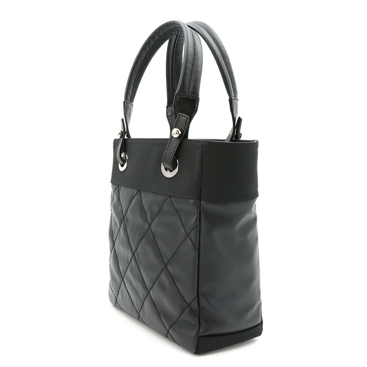 Paris Biarritz PM Tote Bag PVC Nylon Leather Black A34208 Purse