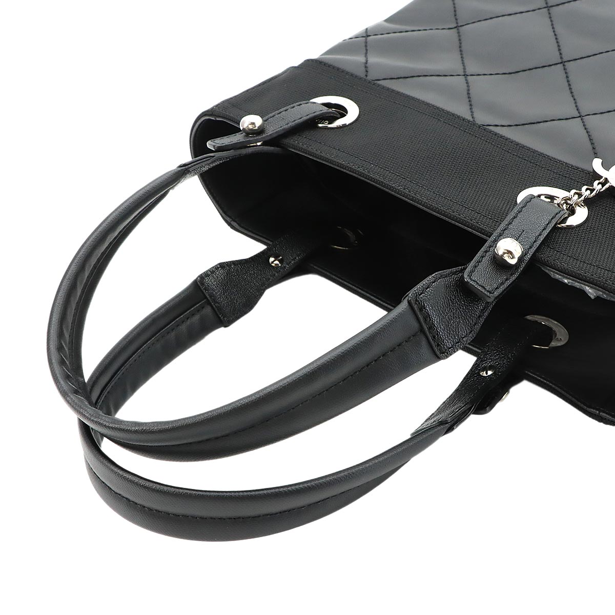 Paris Biarritz PM Tote Bag PVC Nylon Leather Black A34208 Purse
