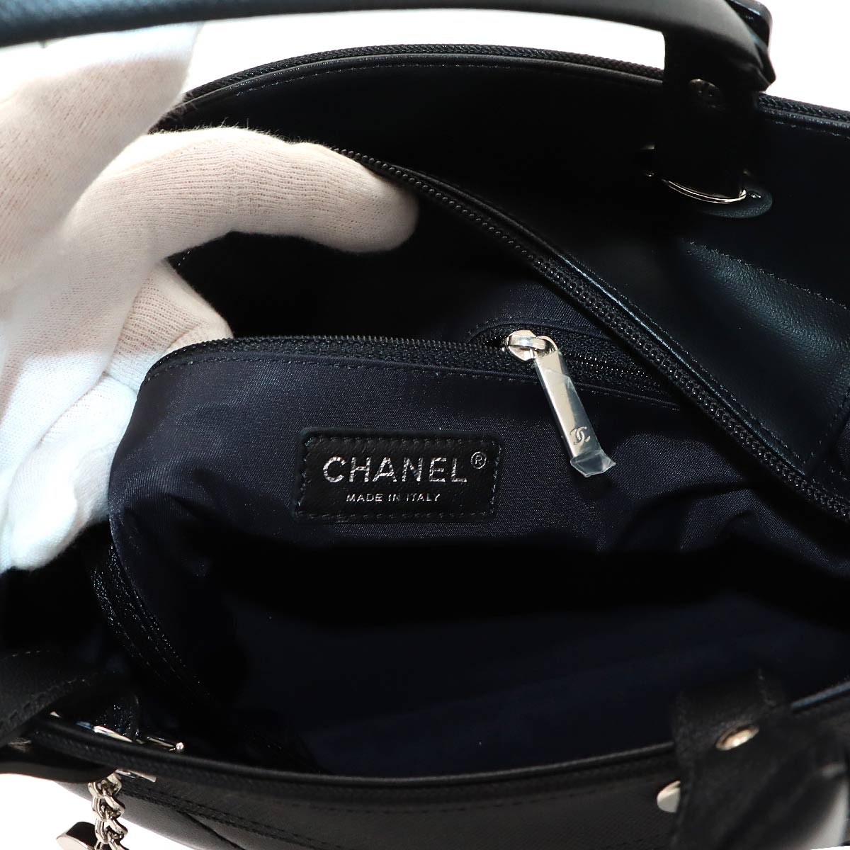 Paris Biarritz PM Tote Bag PVC Nylon Leather Black A34208 Purse