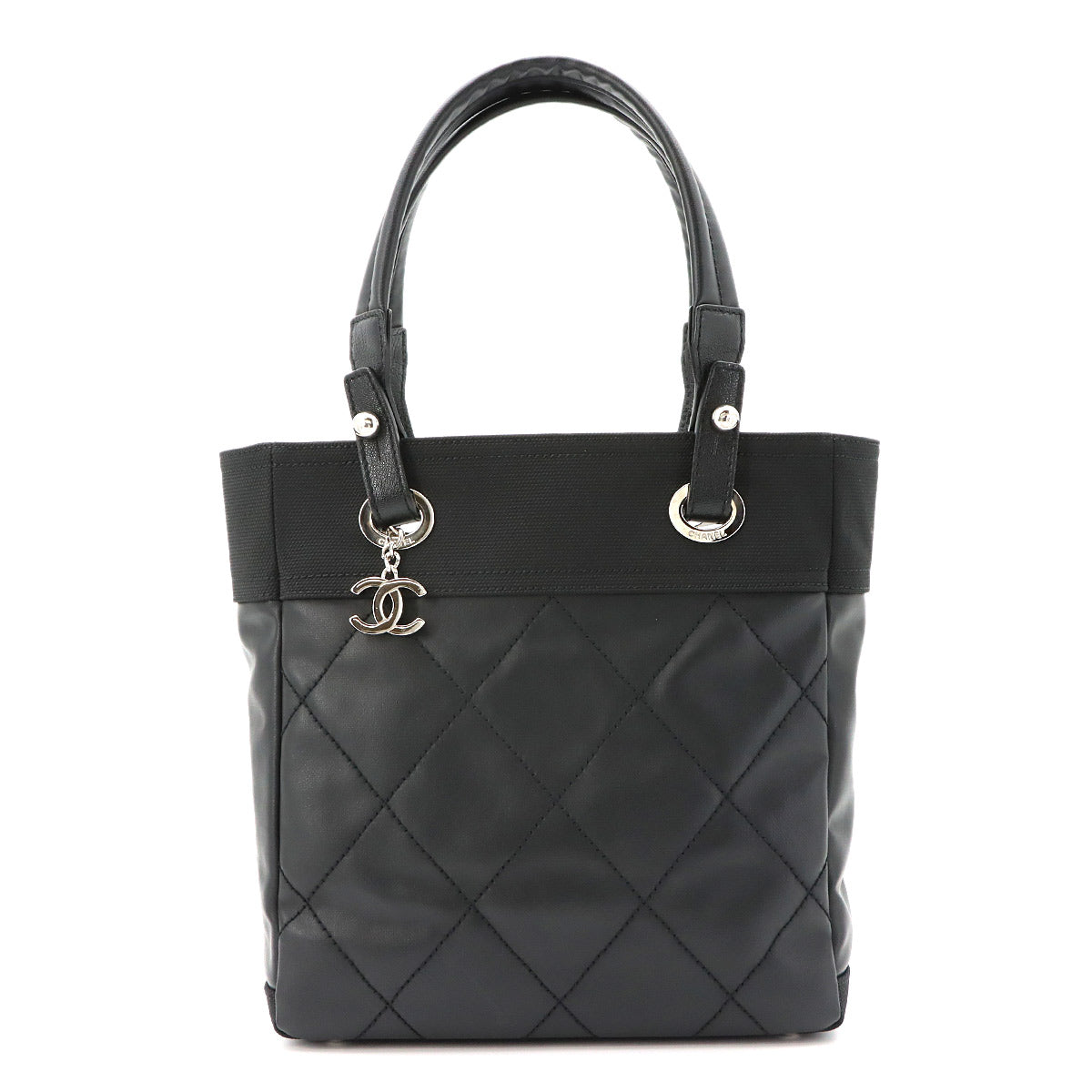 Paris Biarritz PM Tote Bag PVC Nylon Leather Black A34208 Purse