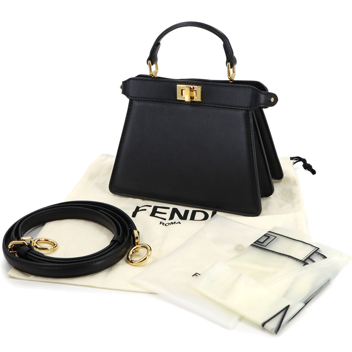 Peekaboo ISeeU Petite Hand Shoulder Bag Leather Black 8BN323