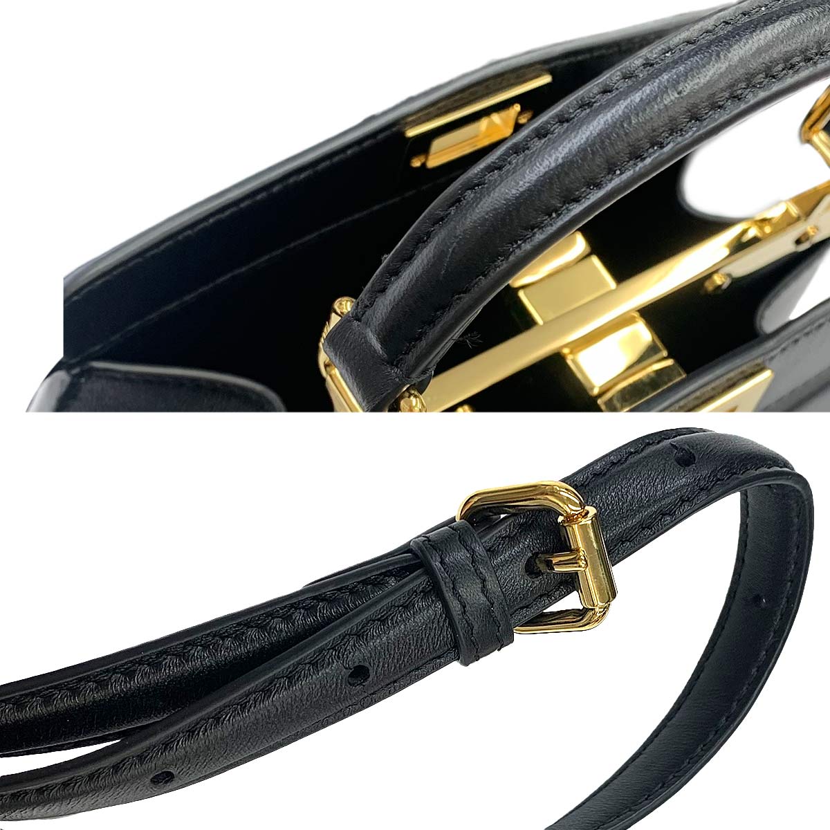 Peekaboo ISeeU Petite Hand Shoulder Bag Leather Black 8BN323