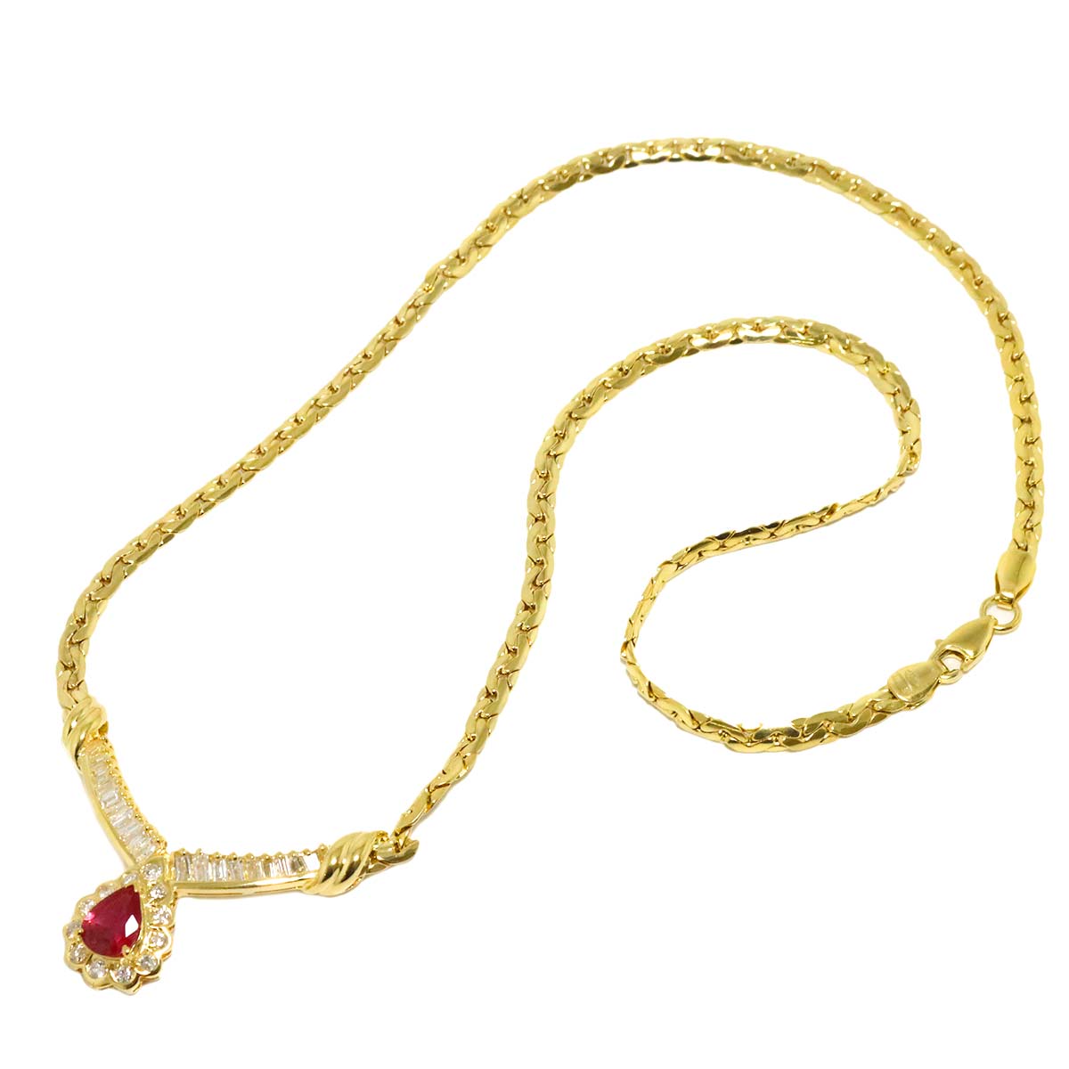 Ruby 0.99ct Diamond 1.26ct Necklace 18K YG Yellow Gold 750
