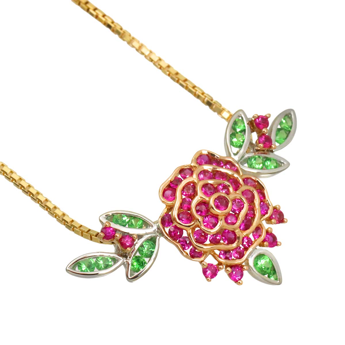 Ruby 0.87ct Garnet 0.37ct Necklace 18K YG PG Yellow Pink Gold 750