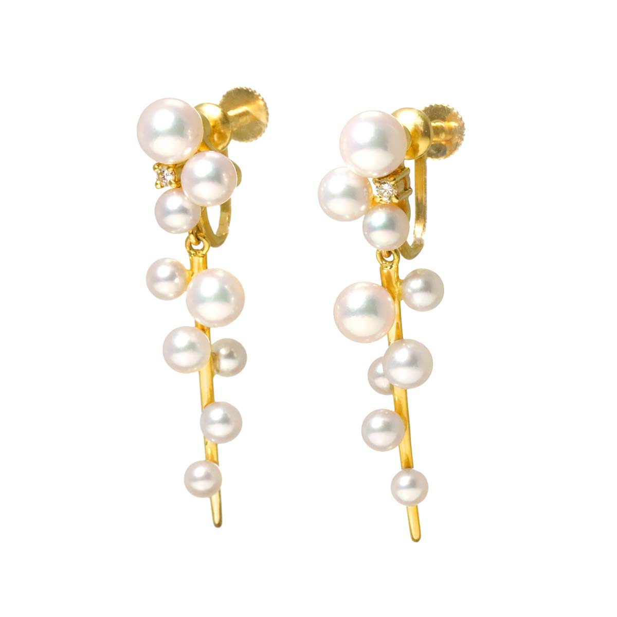 Akoya Pearl 6.1-3.5mm Diamond 0.05ct Earrings 18K YG 750