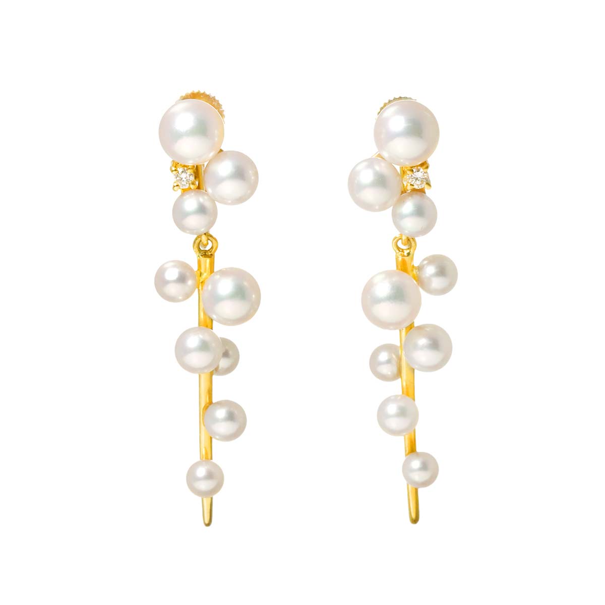 Akoya Pearl 6.1-3.5mm Diamond 0.05ct Earrings 18K YG 750