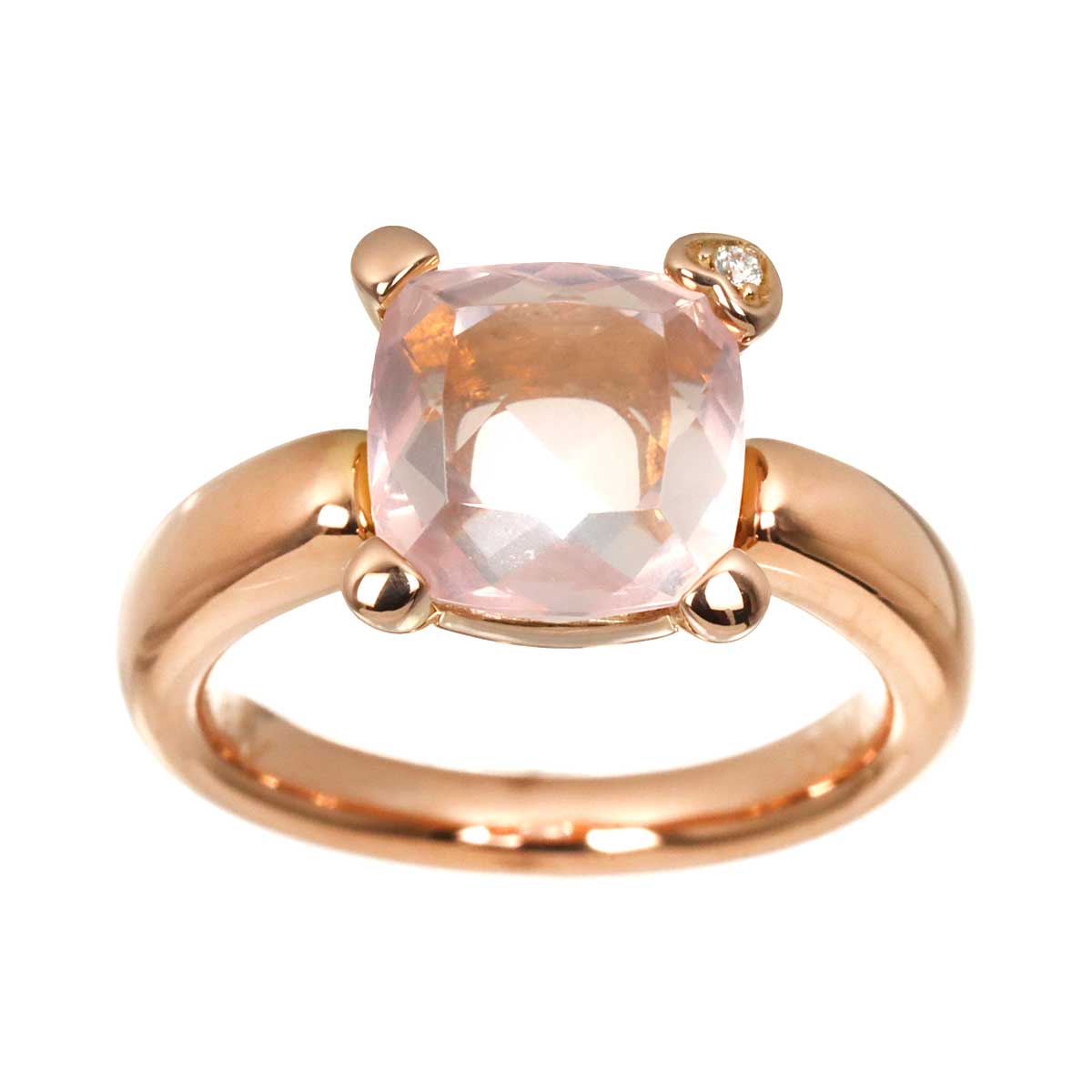 Rose Quartz Diamond 0.01ct Ring 18K PG 750 5.5-5.75(US)