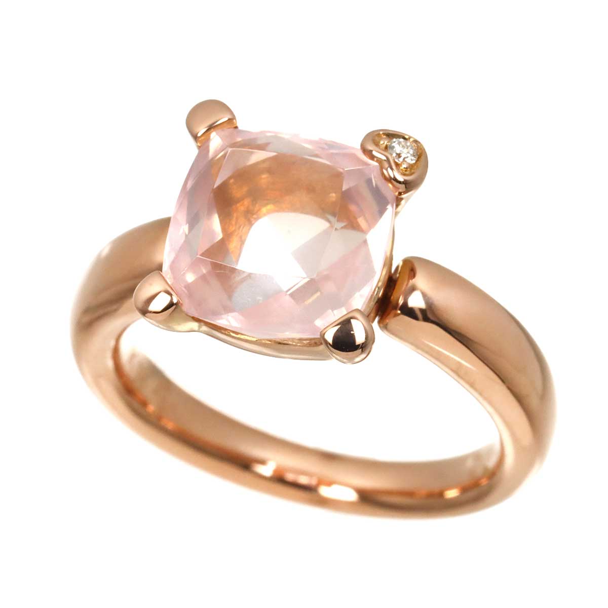 Rose Quartz Diamond 0.01ct Ring 18K PG 750 5.5-5.75(US)
