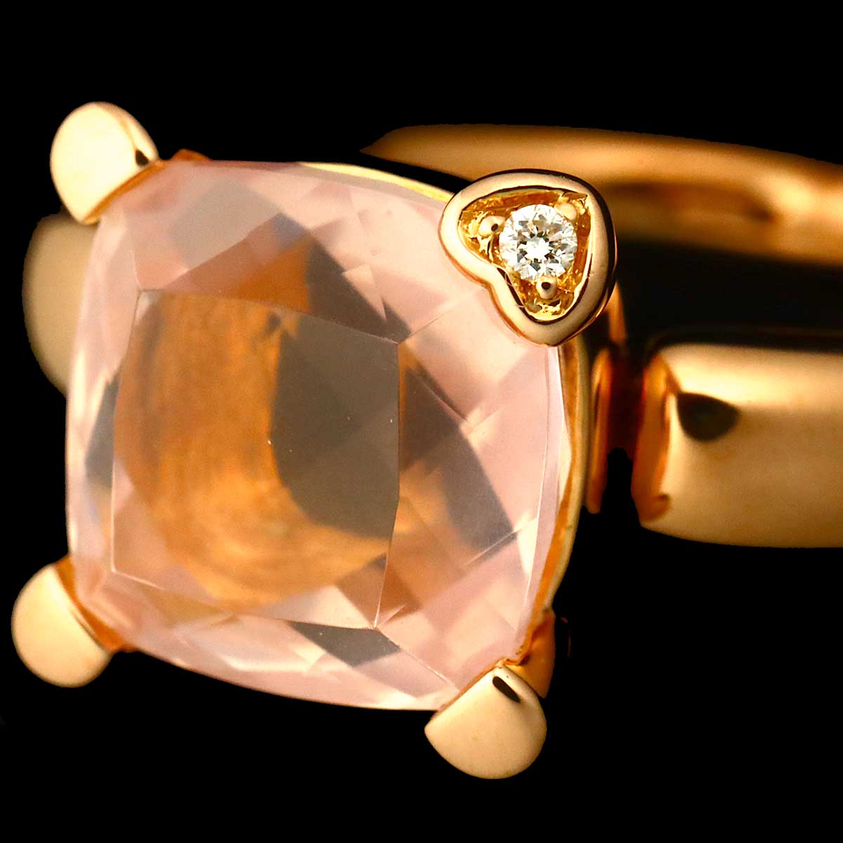 Rose Quartz Diamond 0.01ct Ring 18K PG 750 5.5-5.75(US)