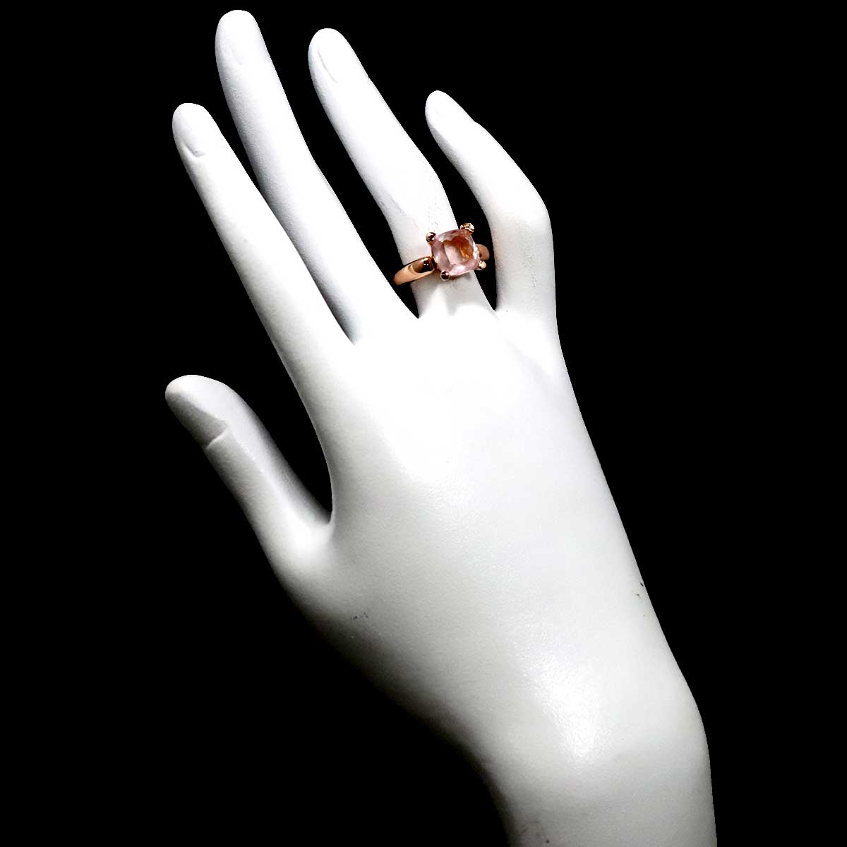 Rose Quartz Diamond 0.01ct Ring 18K PG 750 5.5-5.75(US)