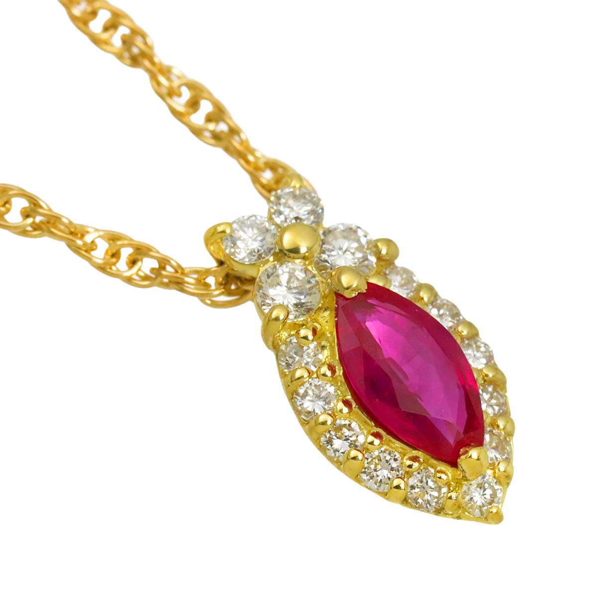 Ruby 0.60ct Diamond 0.32ct Necklace 18K 18K Yellow Gold 750