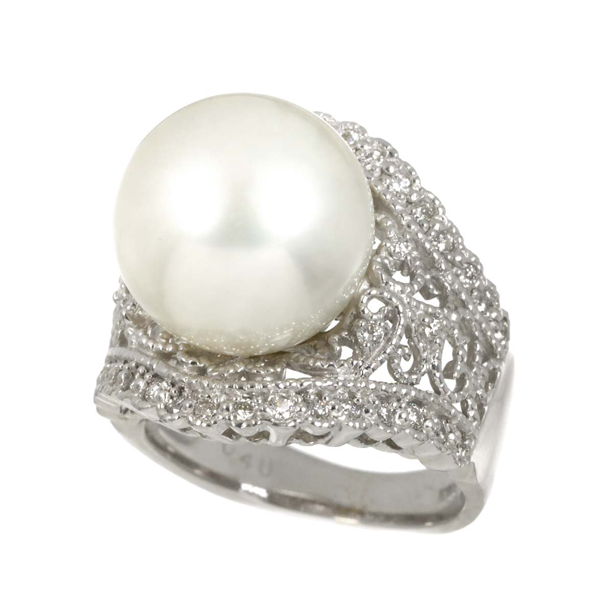 South Sea pearl 13mm Diamond 0.40ct Ring 18K K18 WG size5.25-5.5(US)
