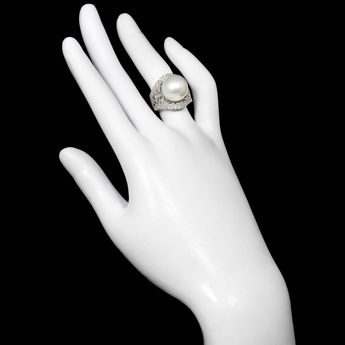 South Sea pearl 13mm Diamond 0.40ct Ring 18K K18 WG size5.25-5.5(US)