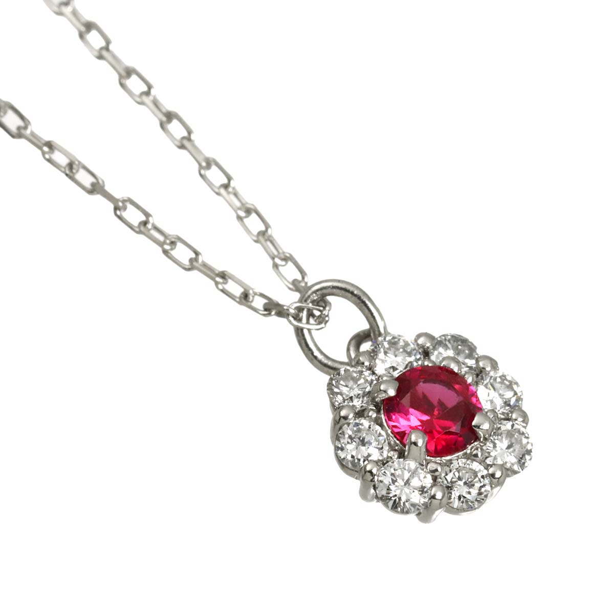 Ruby 0.16ct Diamond 0.13ct Necklace Pt Platinum