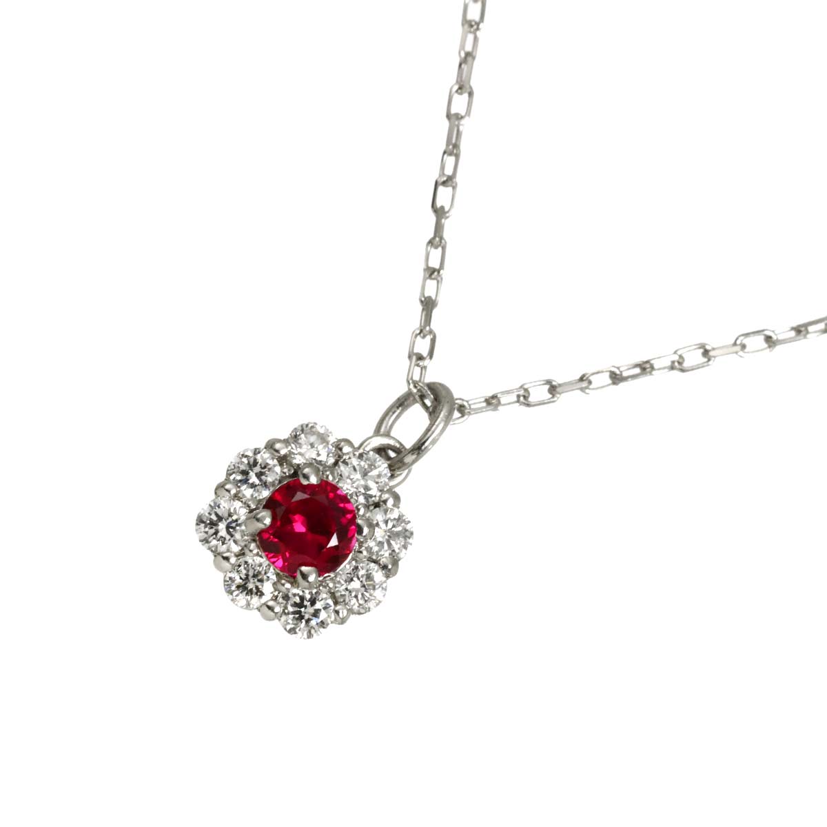 Ruby 0.16ct Diamond 0.13ct Necklace Pt Platinum