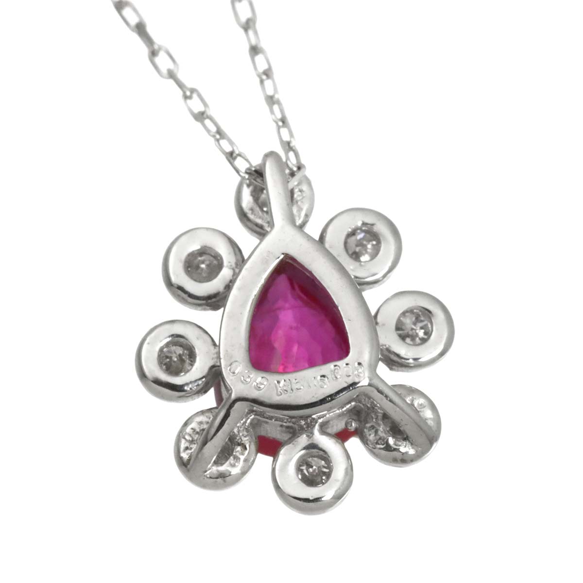 Ruby 0.39ct Diamond 0.08ct Necklace 18K WG White Gold 750