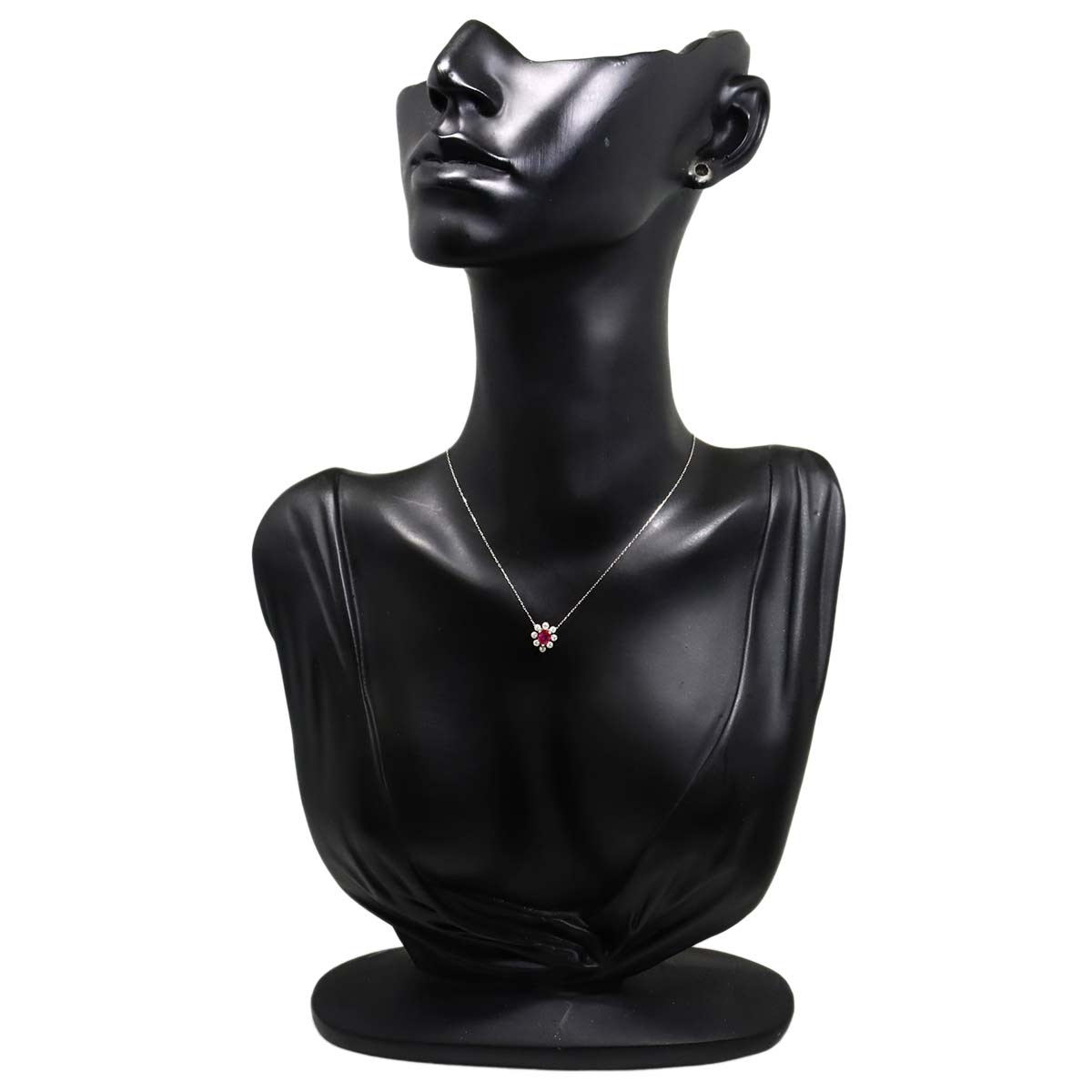 Ruby 0.39ct Diamond 0.08ct Necklace 18K WG White Gold 750