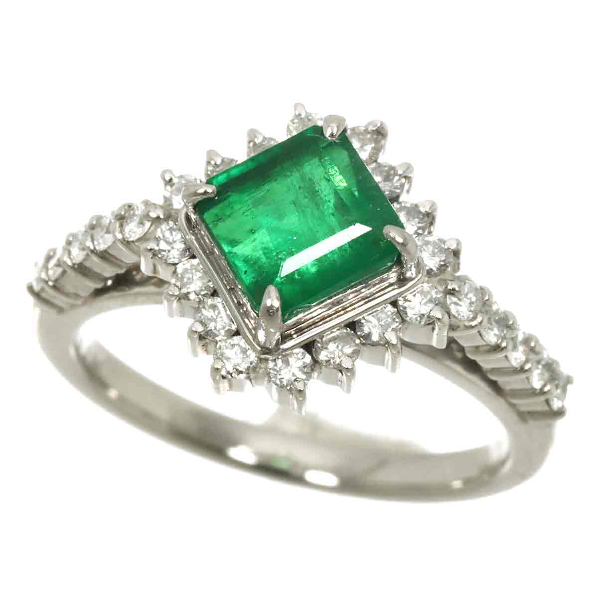 Emerald 0.96ct Diamond 0.32ct Ring Pt Platinum size3.25(US)