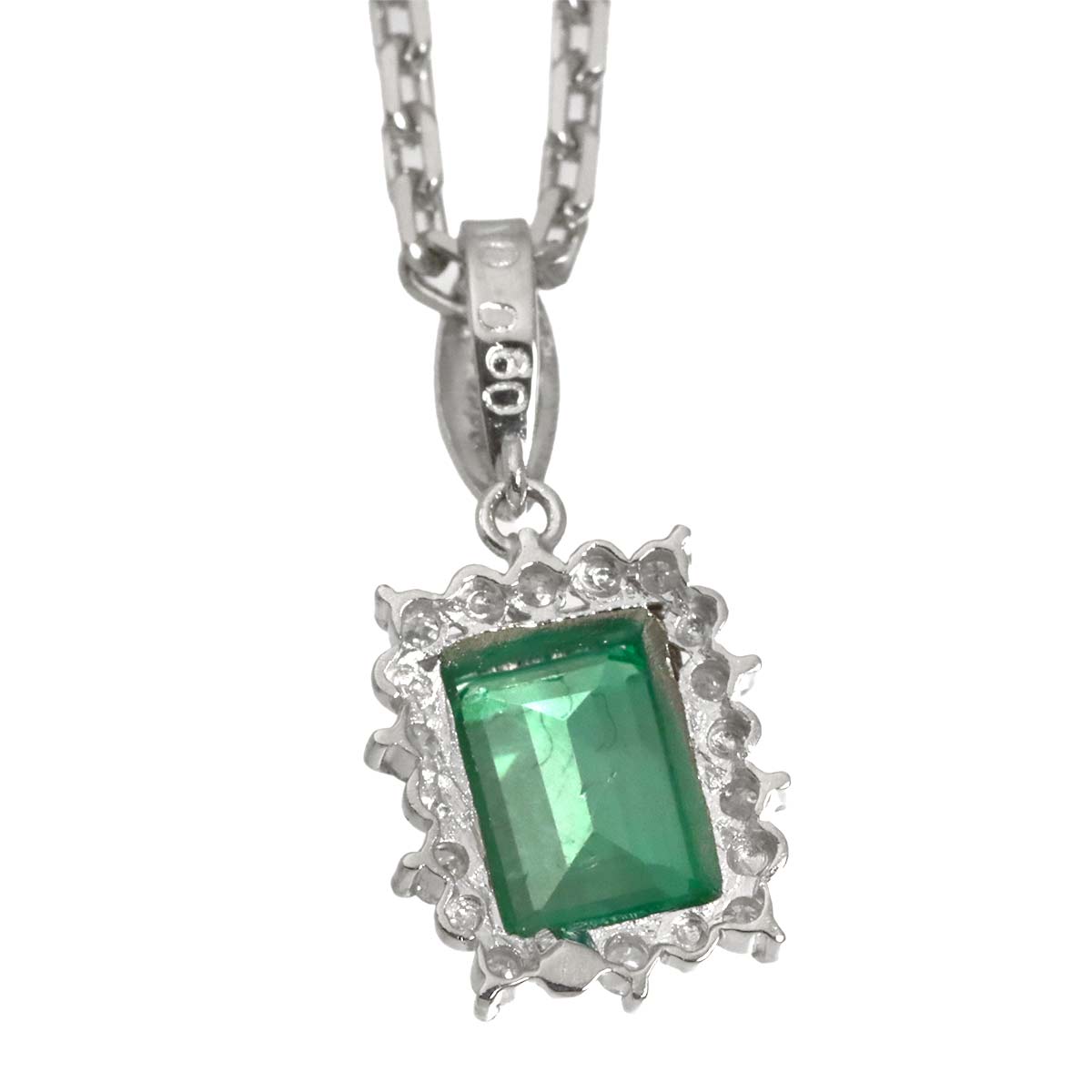 Emerald 0.90ct Diamond 0.11ct Necklace Pt Platinum