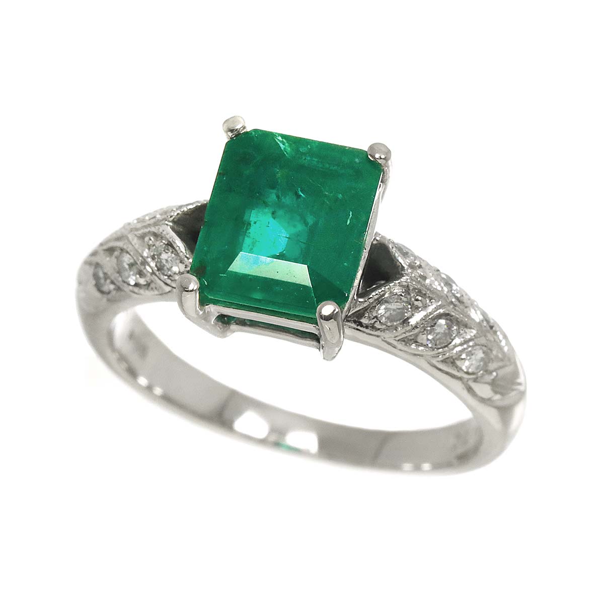 Emerald 1.71ct Diamond 0.15ct Ring Pt Platinum size6(US)